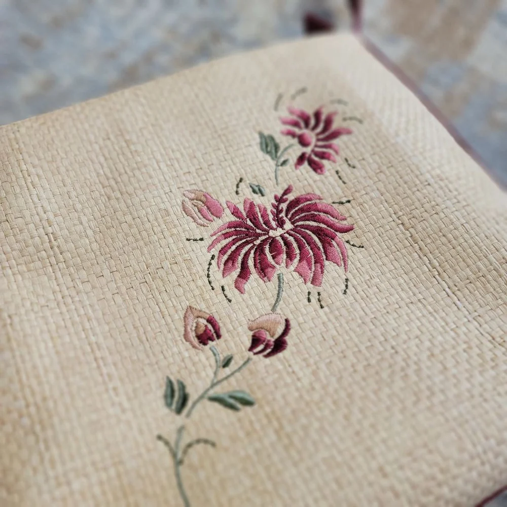 Etienne Aigner Paper Straw Leather Lined Floral Embroidered Boho Crossbody Purse - Picture 2 of 7